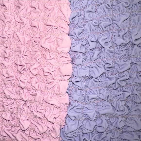 NWT KKCO Y2K Two-Tone Colorblock Smocked Stretch Popcorn Pencil Mini Skirt M - Picture 11 of 11